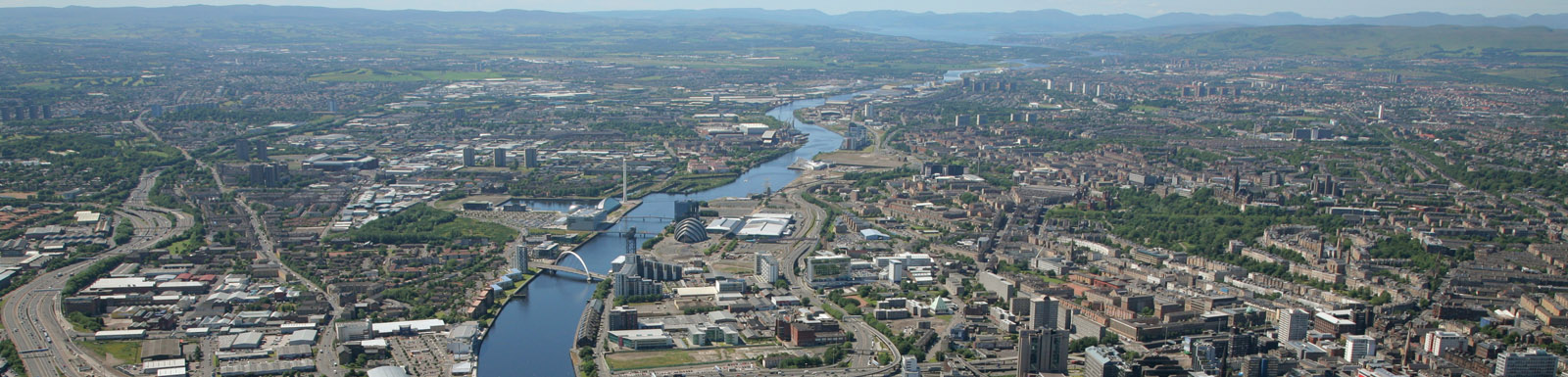 Aerial view of the Clyde waterfront looking west